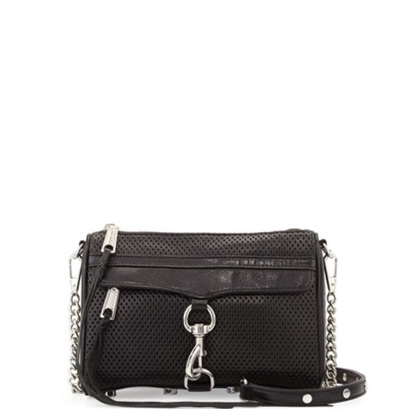 Rebecca Minkoff Mini Mac Perforated Leather Crossbody Bag in Black / Silver - Picture 1 of 13